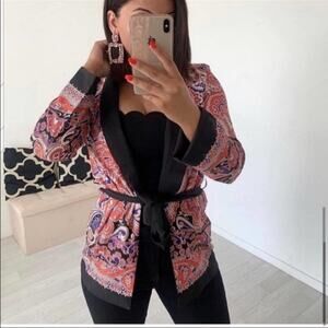 Zara Blogger Paisley Printed Belted Blazer.